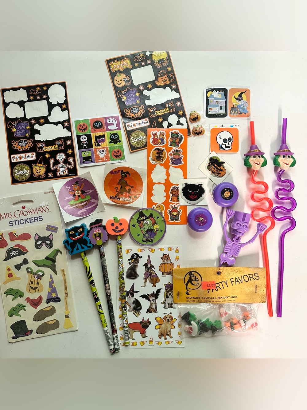 Vtg 90s Y2K To Modern Halloween Lot Crazy Straws Pencils Erasers Stickers